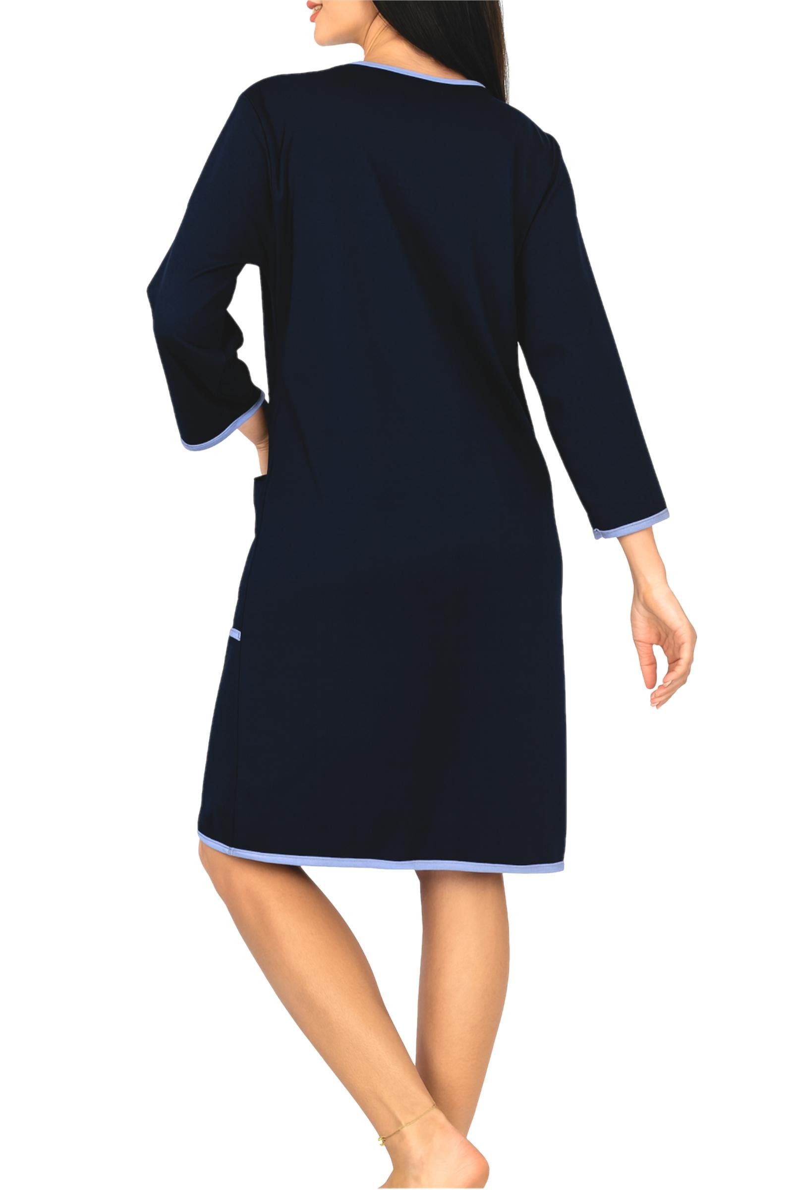 Aquarti Damenbademantel Damen Bademantel Morgenmantel Reißverschluss Hausmantel 3/4 Ärmel