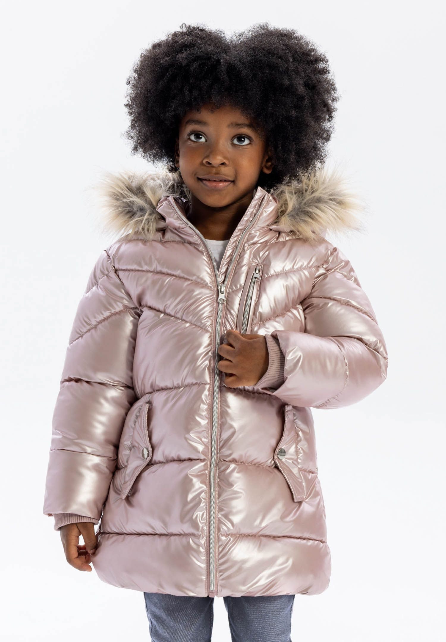 MINOTI Winterjacke Längerer Mantel mit Fleecefutter und Kapuze mit Fellbesatz (2–14y)
