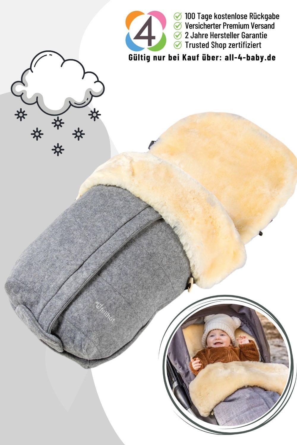 Fellhof Fußsack Kinderwagenfellsack Cortina Filz / Fußsack