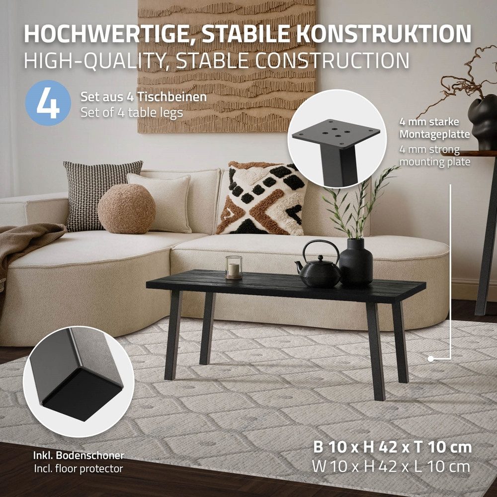 ML-DESIGN Tischbein Tischkufen I-Design Möbelfüße Tischgestell aus pulverbeschichtet Stahl, 4er Set Bankkufen 42cm Dunkelgrau glänzend Möbelbeine 96° Neigung