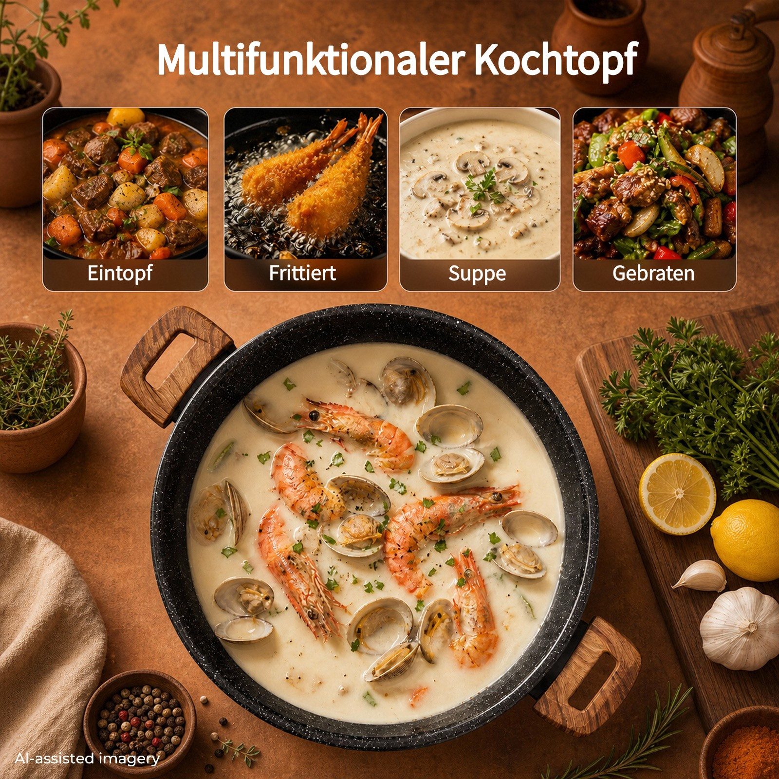 D.Perlla Kochtopf Großer 8,5 Liter-Kochtopf mit Deckel, Antihaftbeschichtung