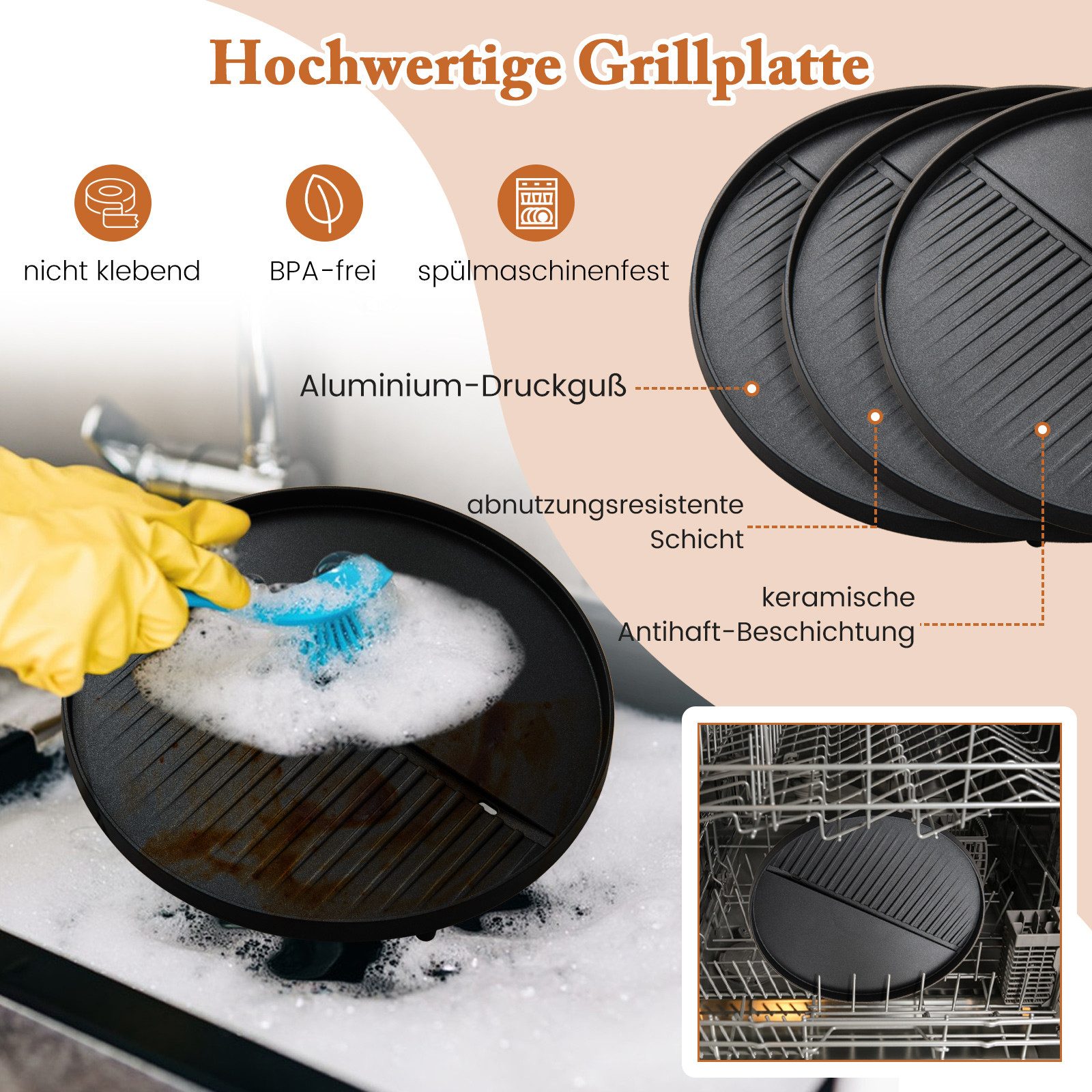 KOMFOTTEU Elektro-Standgrill, 1200 W, mit einstellbarer Temperatur, 2-Zonen Antihaftplatte