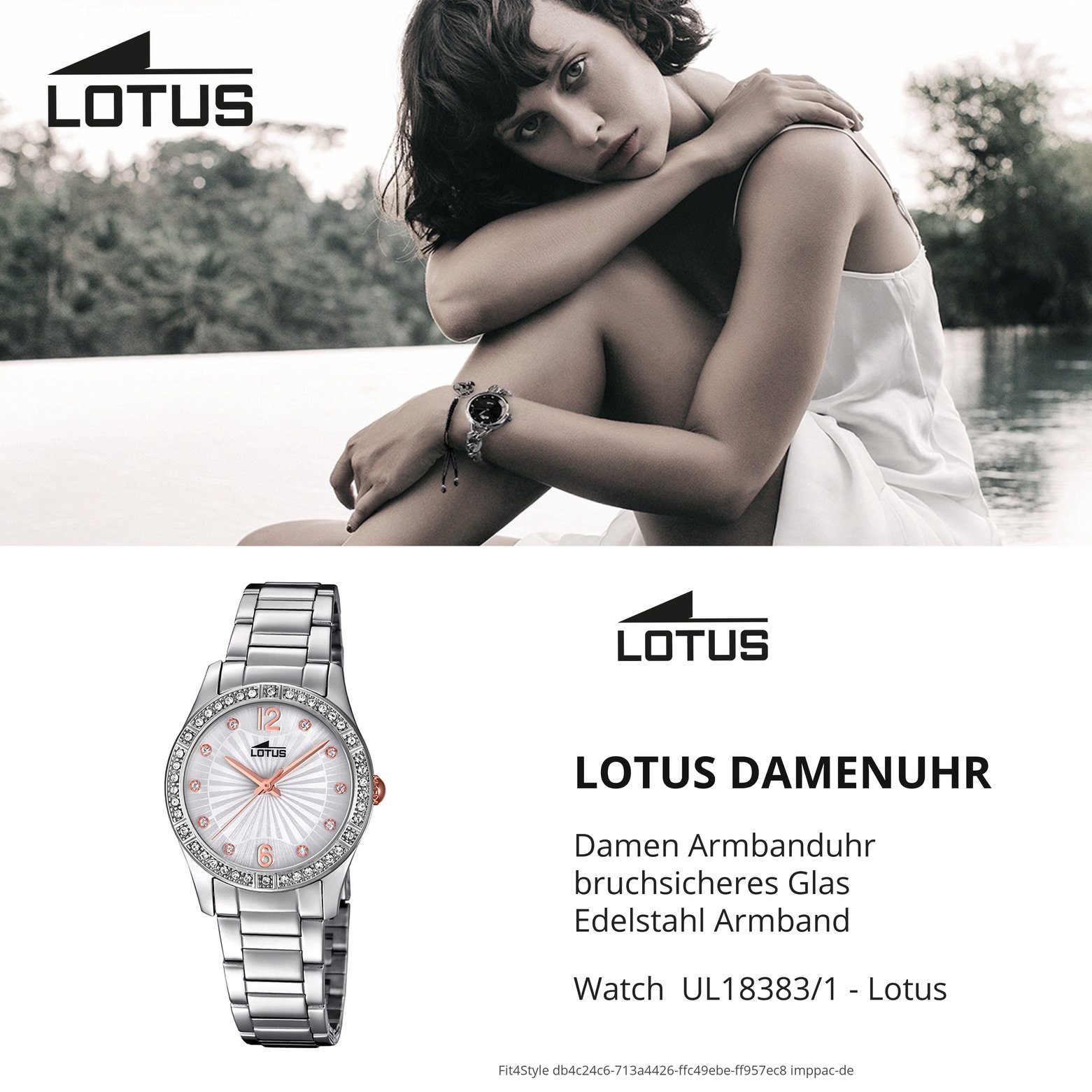 Edelstahlarmband Damen Armbanduhr Uhr Lotus silber Fashion L18383/1, Quarzuhr Lotus Damen rund,