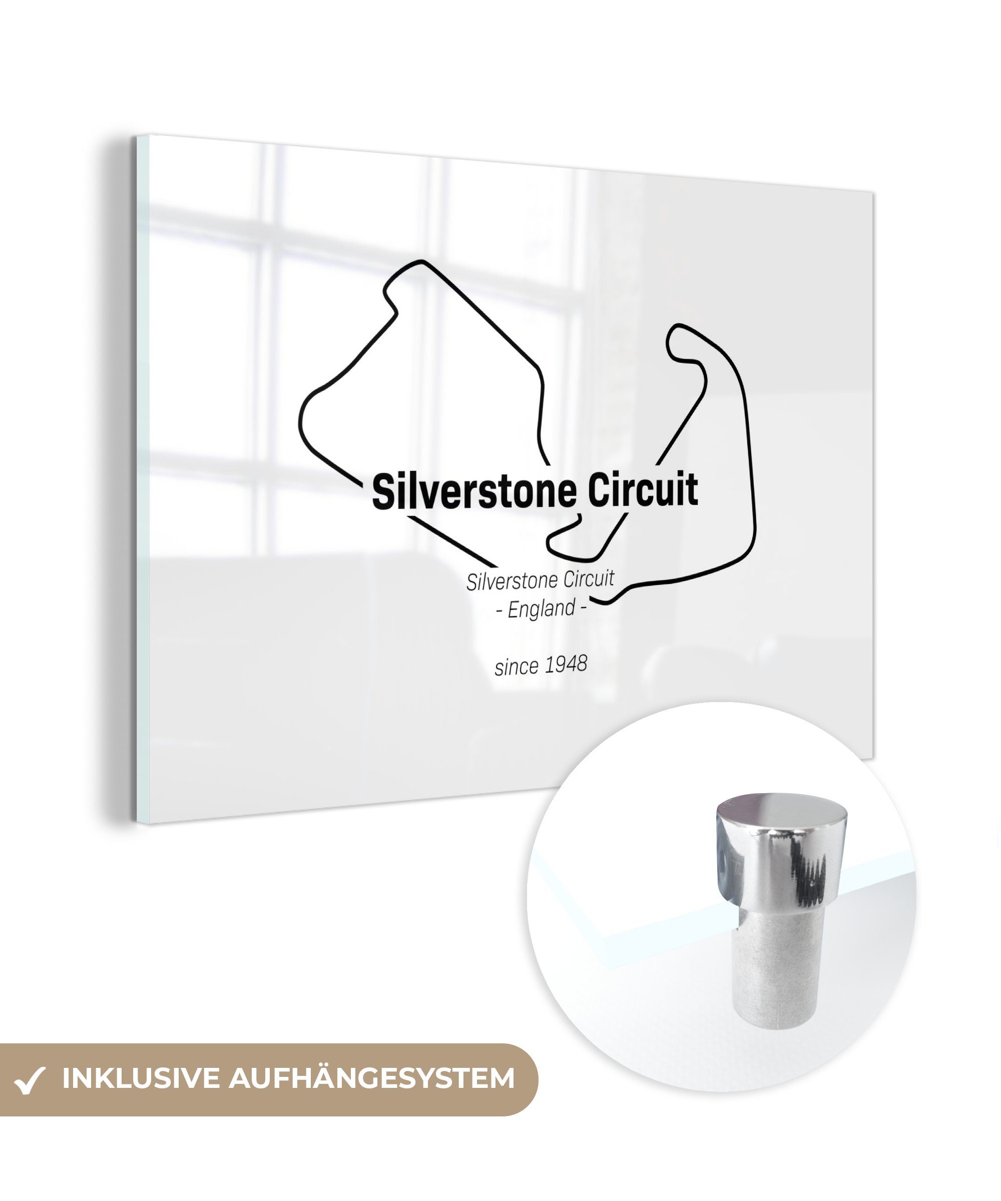 - Silverstone - Wanddekoration Wandbild Formel 1 St), Glasbilder Glas Glas auf Acrylglasbild - - - Bilder Rennstrecke, auf MuchoWow Foto (1