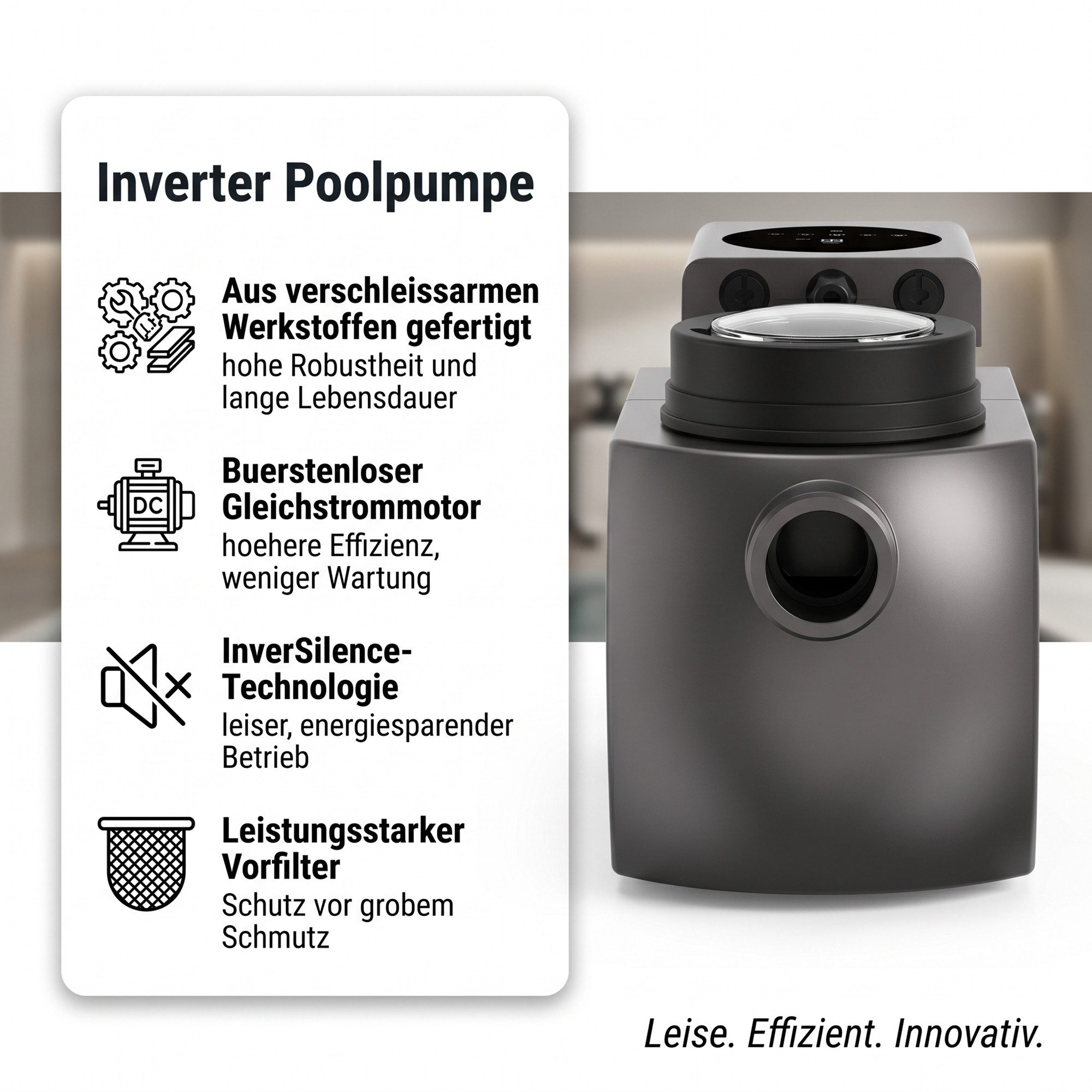 Mucola Umwälzpumpe Inverter Poolpumpe Aquagem inkl. Wi-Fi 26500 l/h IH24 Schwimmbad WLAN (Stück, 1-tlg., Geeignet für Schwimmbecken: 50 - 80 m³ Beckeninhalt), sehr leise