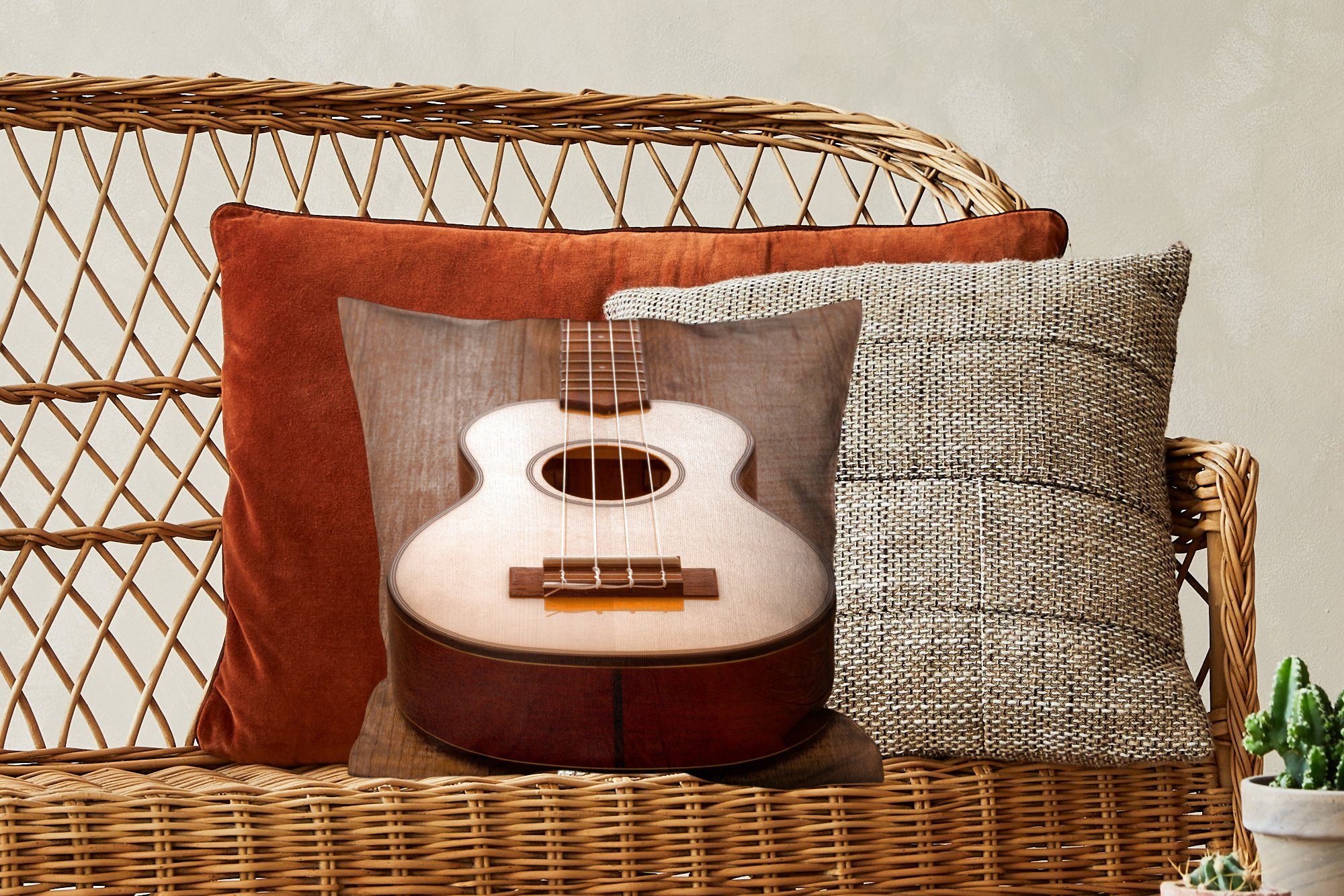 Deko, Holztisch, für Dekokissen Füllung auf mit Wohzimmer, Schlafzimmer, Akustische Gitarre einem MuchoWow Sofakissen Zierkissen
