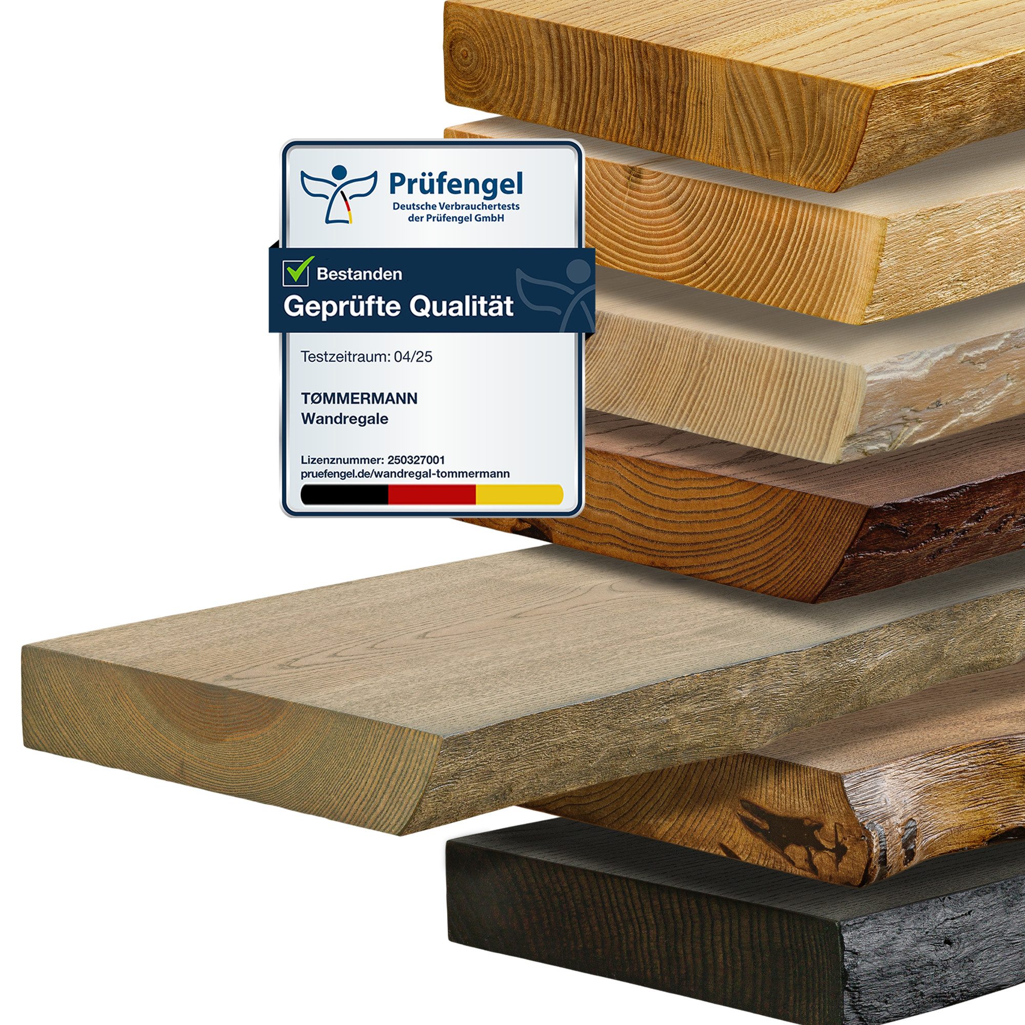 tømmermann Wandregal Schweberegal Holzregal mit Baumkante - Hängeregal aus Massivholz, Komplett-Set