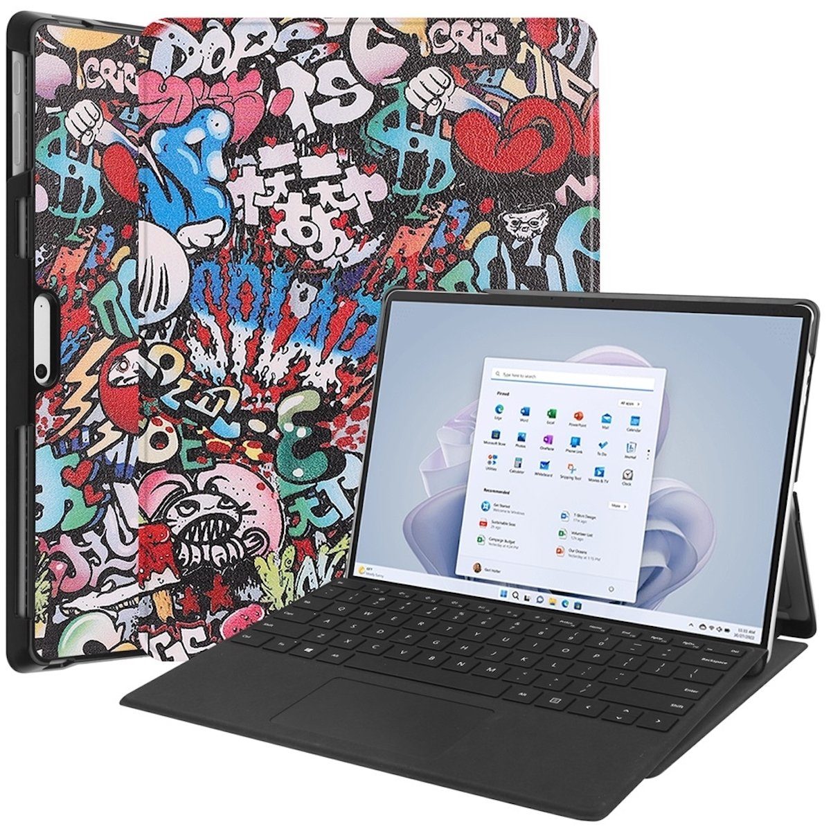 Wigento Tablet-Hülle Für Microsoft Surface Pro 9 3folt Wake UP Smart Cover  Tablet Tasche Etuis Hülle Case Schutz Motiv 1