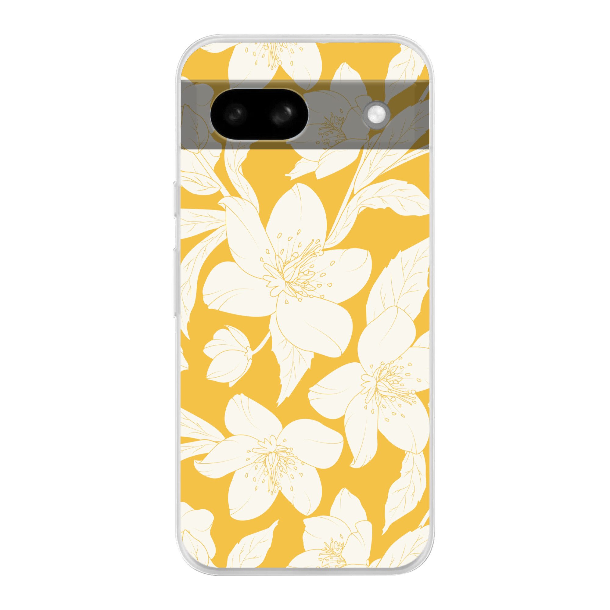 MuchoWow Handyhülle für Google Pixel 8a Blumen - Muster - Gelb - Weiß, Phone Case, Silikon, Schutzhülle Dünn