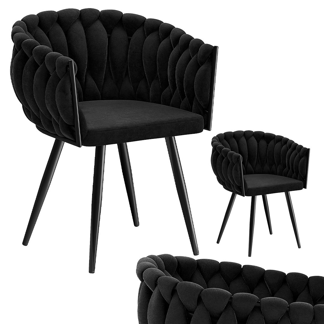 skølm Esszimmerstuhl Sudri mit Samtbezug gepolstert (2er Set, schwarz, Metalllgestell), Armlehnenstühle in Flecht-Look, verfügbar als 4er/6er Set