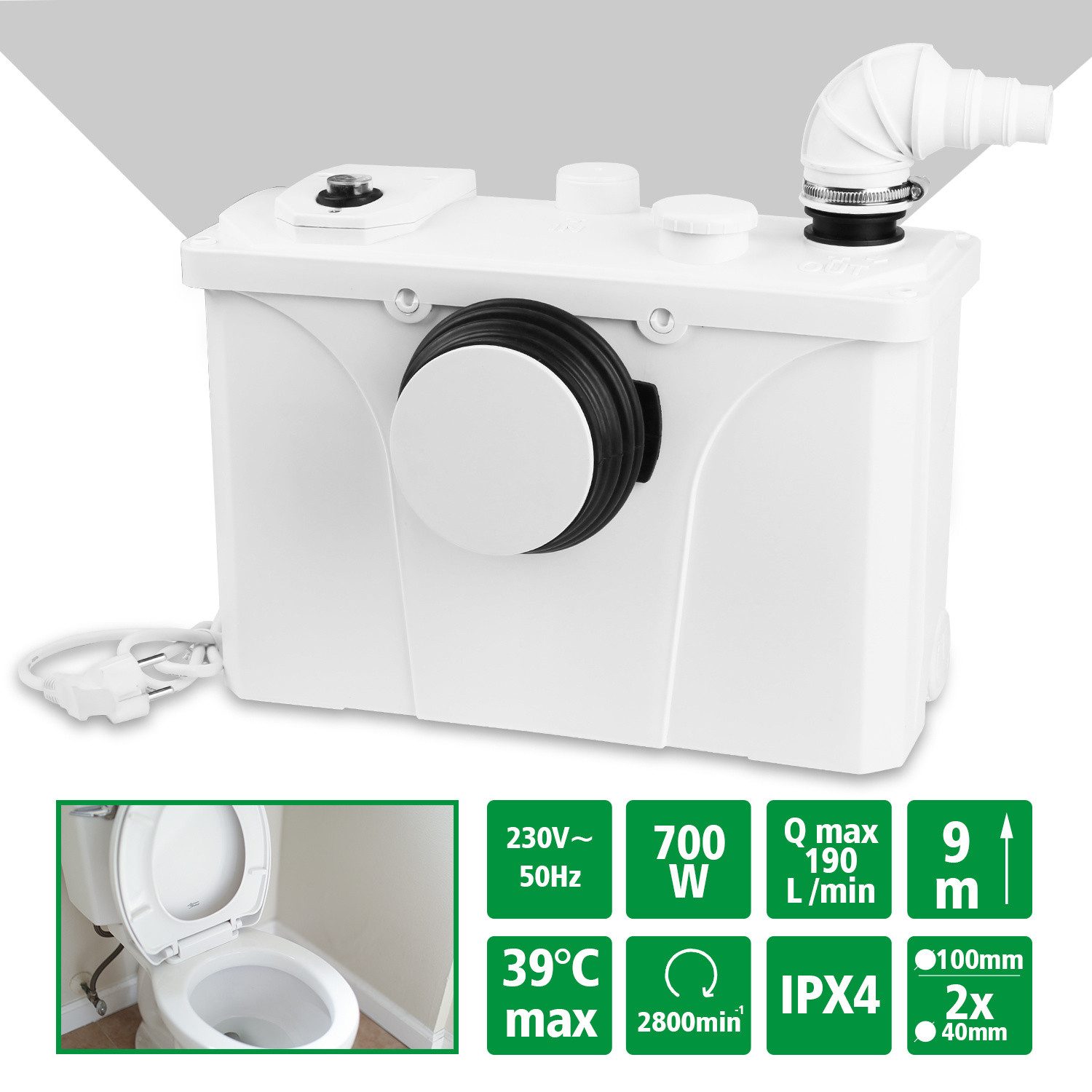 Clanmacy Hebeanlage 700W Hebeanlage Fäkalienpumpe Schmutzwasserpumpe Kleinhebeanlage 190L