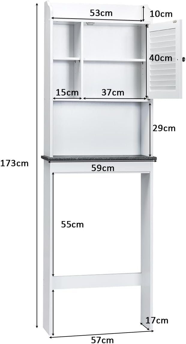 KOMFOTTEU Hochschrank Toilettenregal mit 59 Ablage, × Regal 173cm 17 & × Lamellentür