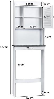 KOMFOTTEU Hochschrank Toilettenregal mit Ablage, Regal & Lamellentür, 59 × 17 × 173cm