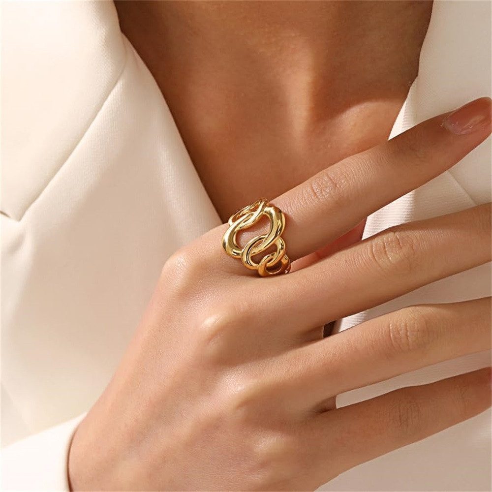 MOPUEA Fingerring Verstellbare Damenringe, Offener hohler Ring (Einzigartiges personalisiertes Licht Luxus Jubiläumsschmuck Geschenk, 1-tlg), Ovaler Edelstahlring INS Stil Hip Hop Ring