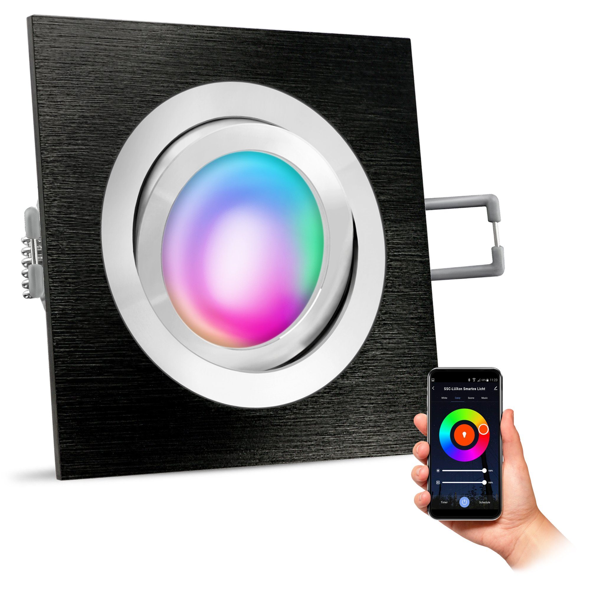 SSC-LUXon LED Einbaustrahler QF-2 Einbauleuchte schwenkbar mit WiFi RGB GU10 Smart LED in eckig, RGB & Weißtöne