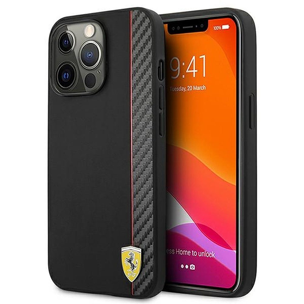 Ferrari Handyhülle Schutzcover Hardcase, Kunstleder, Carbon-Optik, roter Akzent, Ferrari-Logo