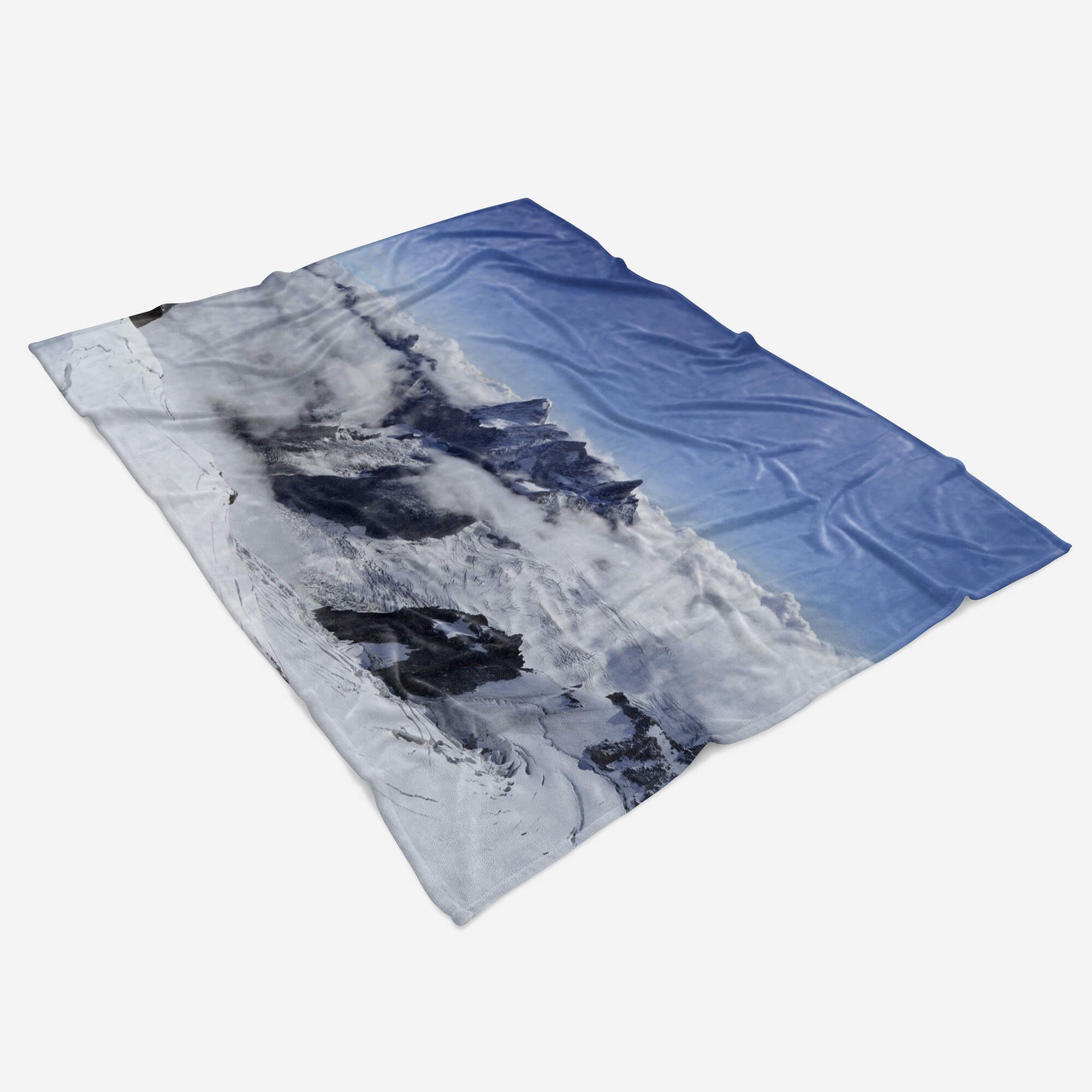 Handtücher Schnee, Fotomotiv Saunatuch Art (1-St), Baumwolle-Polyester-Mix Handtuch Berge Strandhandtuch Wolken mit Kuscheldecke Sinus Handtuch