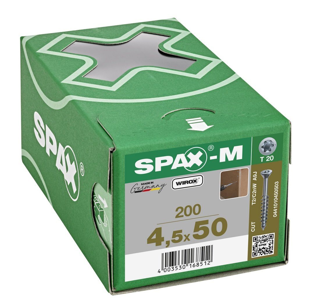 mm 200 (Stahl Spanplattenschraube verzinkt, weiß 4,5x50 SPAX-M, SPAX St),