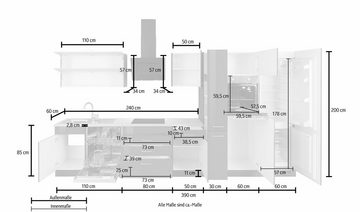 HELD MÖBEL Küchenzeile Utah, mit E-Geräten und großer Kühl- Gefrierkombination, Breite 390 cm