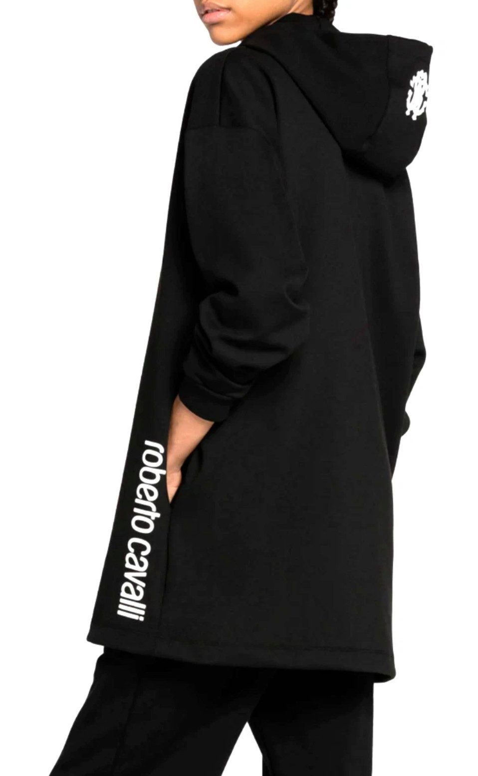 roberto cavalli Kapuzensweatjacke Damen Hooded Jacke Kapuzenpullover Zipper mit dekorativem RC-Monogramm-Anhänger in Silberoptik
