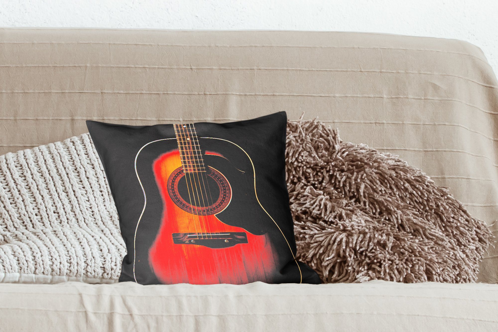 MuchoWow Wohzimmer, Sofakissen für schwarzem Gitarre Zierkissen mit Füllung Deko, Akustische auf Schlafzimmer, Hintergrund, Dekokissen