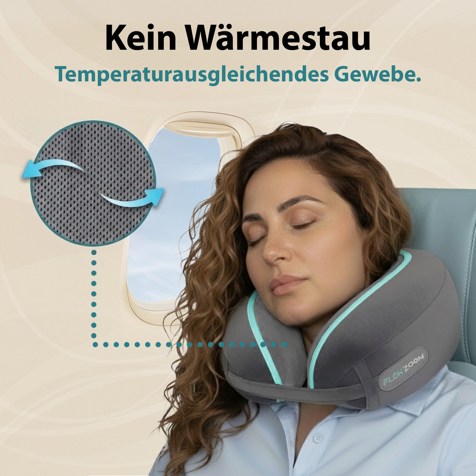 FLOWZOOM Nackenhörnchen DREAM - Nackenkissen Flugzeug - Memory-foam für lange, schmale Hälse, Nackenkissen Reisen - Nackenhörnchen für Erwachsene - Memoryschaum – Bild 5 von 5