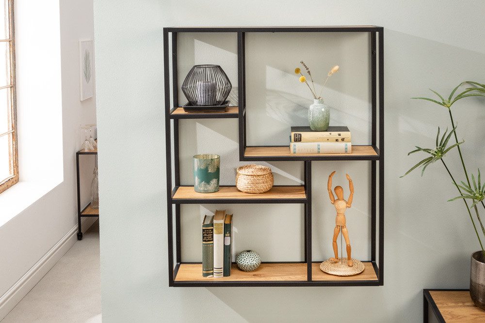 riess-ambiente Wandregal SLIM LINE 95cm natur / schwarz, Einzelartikel 1-tlg., Wohnzimmer · Wildeiche-Design · Metall · eckig · 5 Fächer · Industrial