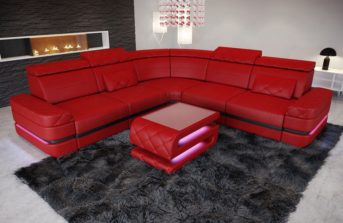 Sofa Dreams Ecksofa Ledersofa Positano L Form Mini, Designersofa, Sofa mit Beleuchtung