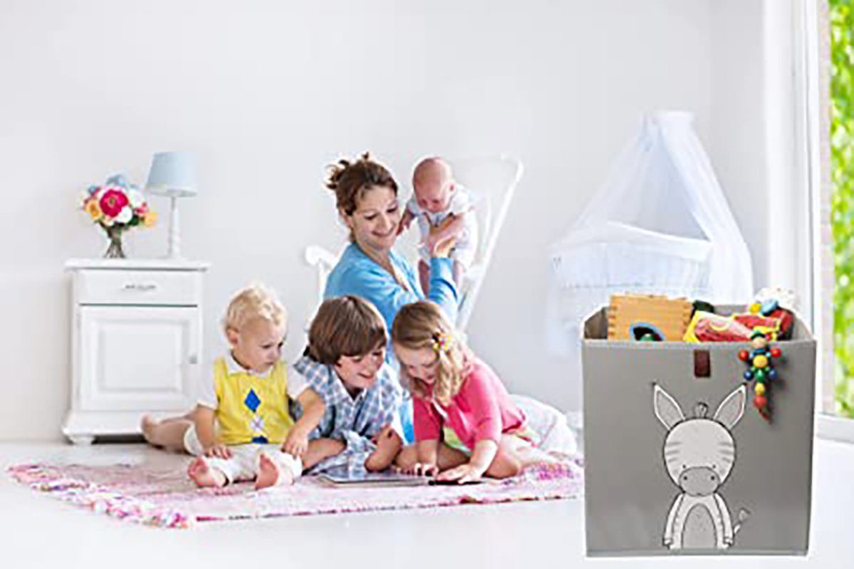 Boxen Faltbox Kinderzimmer, Kinder, Herausziehen, abwaschbar zum Aufbewahrungsboxen Centi Kallax mit Spielzeugkiste 3 (Spar für St., Set, grau), Schlaufe 33x33x33cm aufbewahrung