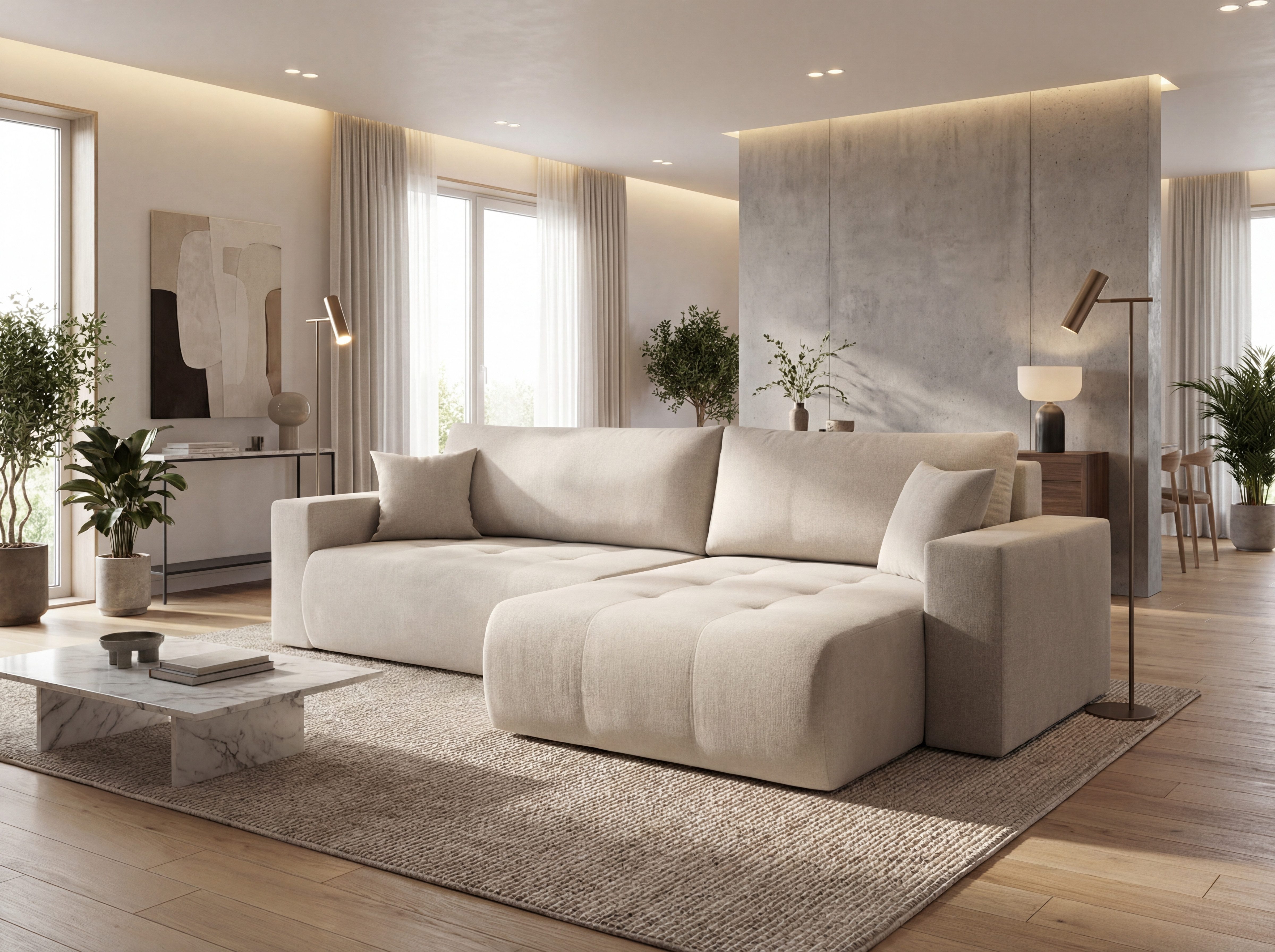 WFL GROUP Ecksofa Alva mit Bettkasten – 3-Sitzer Couch mit Schlaffunktion, MADE IN EU, Schlaffläche 130 × 230 cm, Universelles Ecksofa in modernem Scandi-Design – Strukturstoff