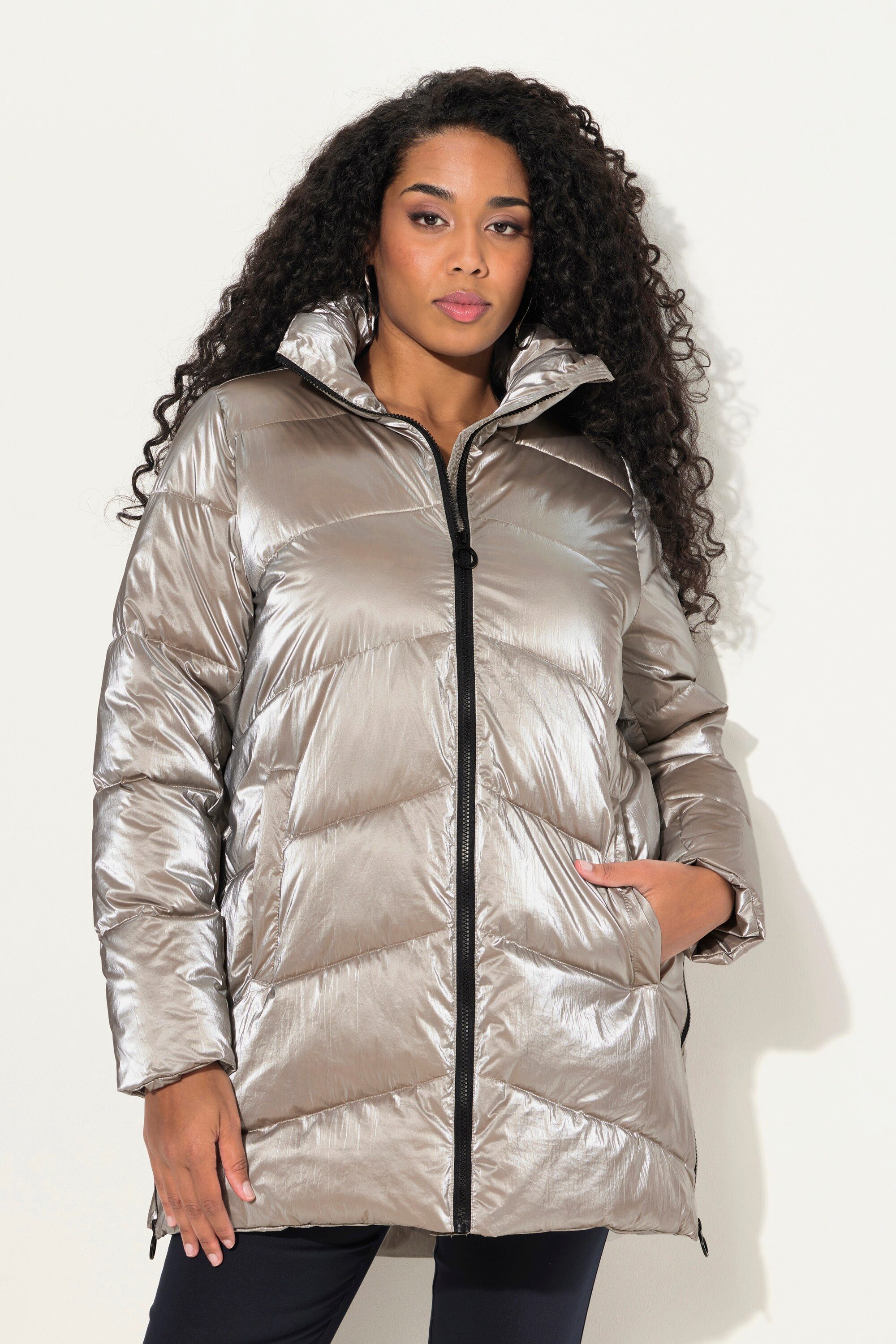 Ulla Popken Steppjacke Long-Steppjacke Saum-Zipper A-Linie günstig online kaufen