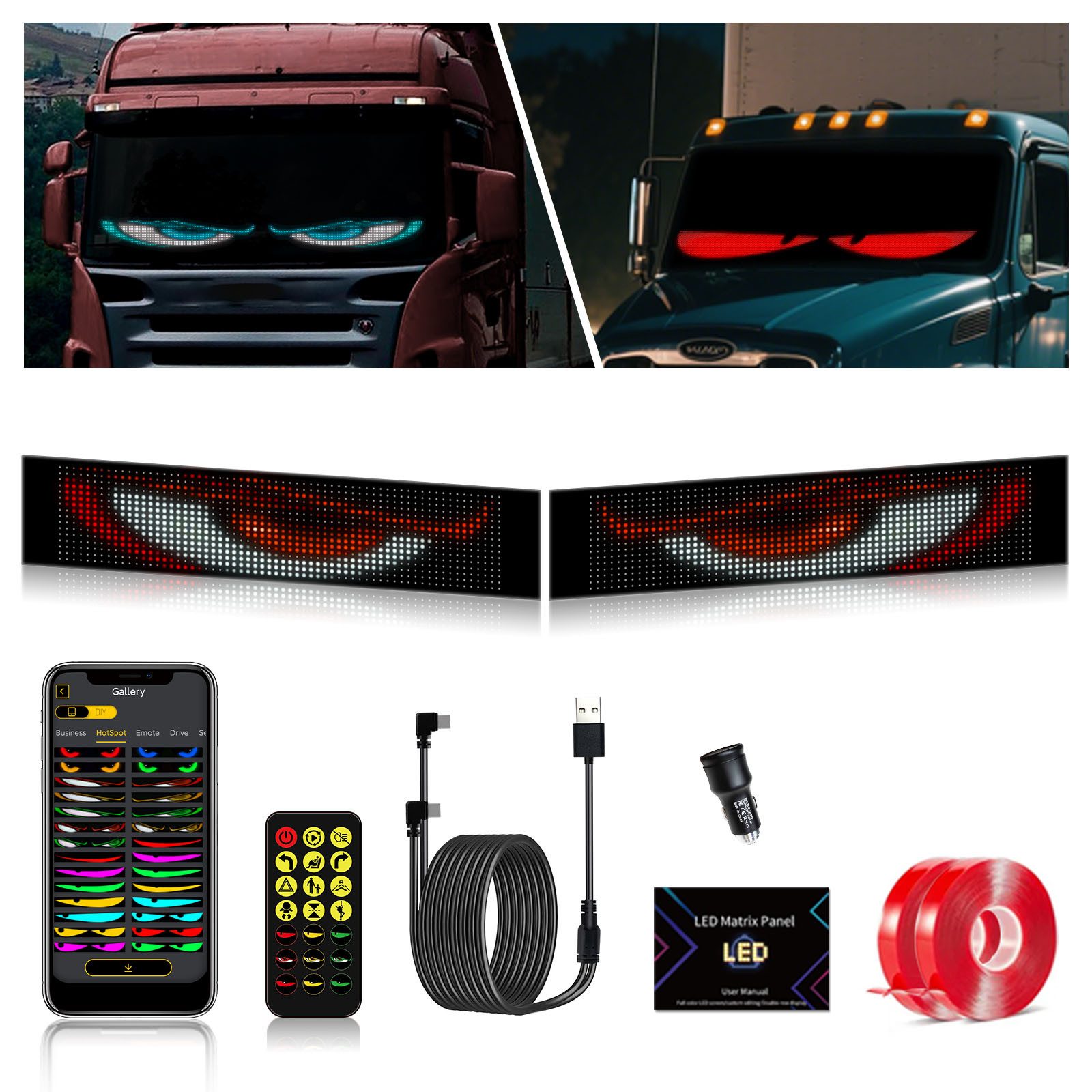 Autosonnenschutz 2 Stück RGB LED Laufschrift USB Programmierbares Flexible LED Matrix