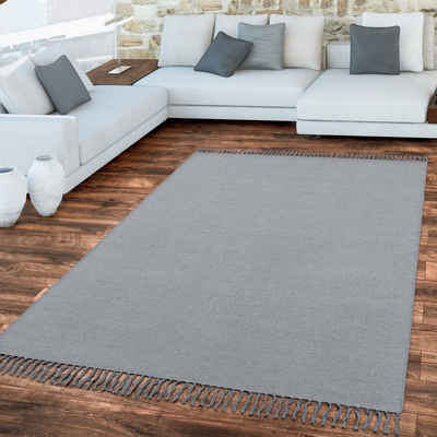 Teppich Wohnzimmer Teppich Flachgewebe Handgemacht Fransen Naturfaser, TT Home, Läufer, Höhe: 4 mm