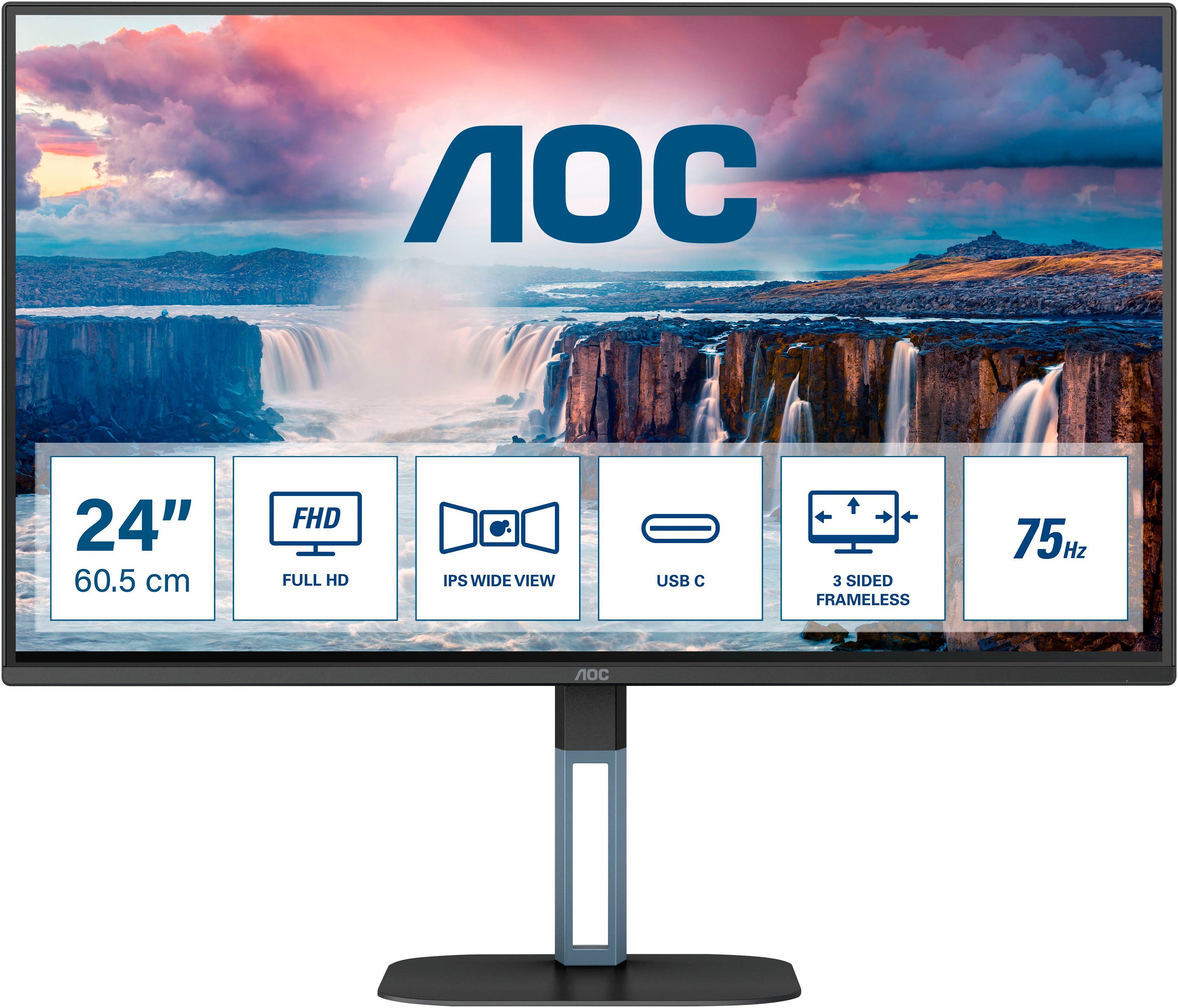 AOC 24V5CE/BK LED-Monitor (61 cm/24 ", 1920 x 1080 px, Full HD, 4 ms Reaktionszeit, 75 Hz, IPS)