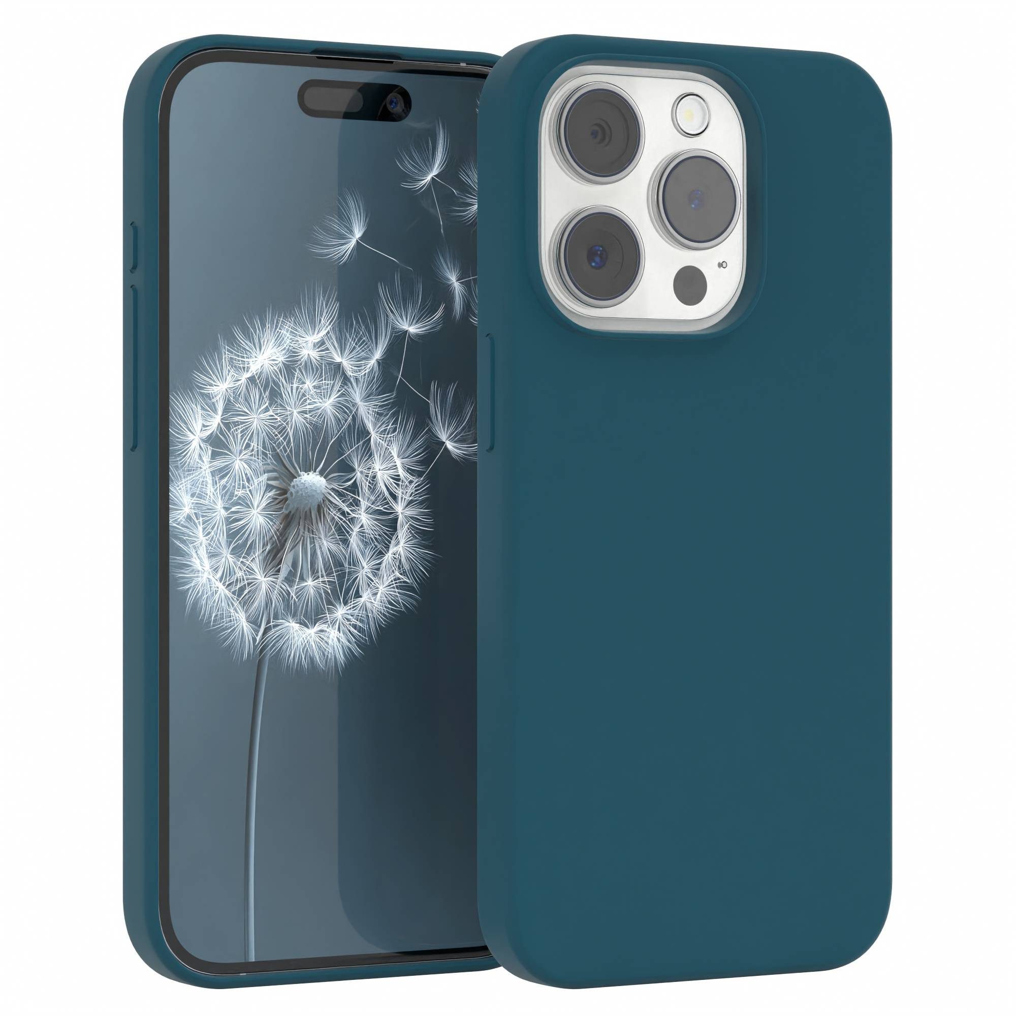 EAZY CASE Handyhülle Premium Silikon Case für Apple iPhone 15 Pro 6,1 Zoll, Hülle mit Kameraschutz Bumper Case stoßfest Handy Softcase Petrol