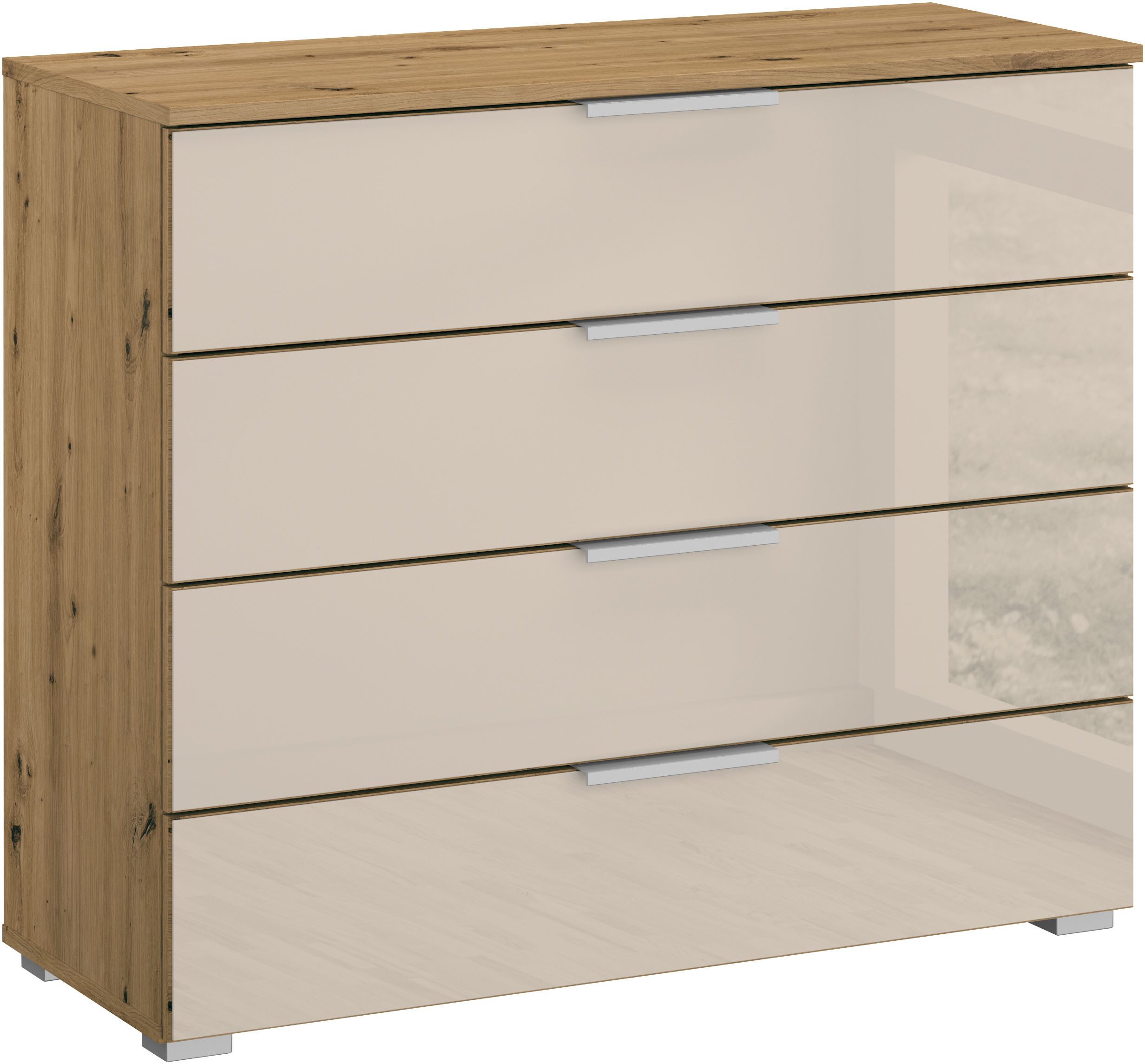rauch Schubkastenkommode Sideboard Kommode Schubkastenkommode KOLUNA mit Glasfront (Breite 80 cm), vier große und geräumige Schubladen mit viel Stauraum MADE IN GERMANY