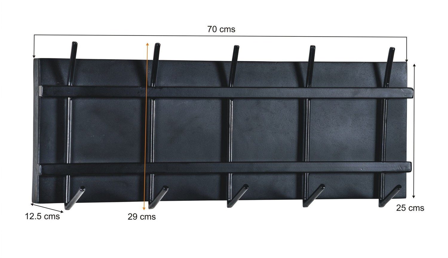 Natur24 Garderobenleiste Garderobe Brix 70x29x12,5 cm Mangoholz Stahl Schwarz