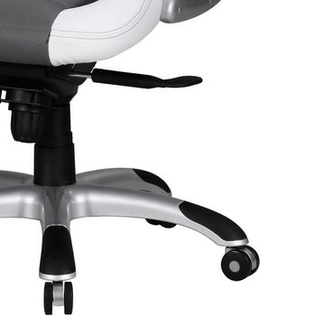 Amstyle Gaming Chair SPM1.238 (Kunstleder Weiß / Grau, Drehstuhl Racing Design), Schreibtischstuhl Drehbar, Bürostuhl mit Armlehne
