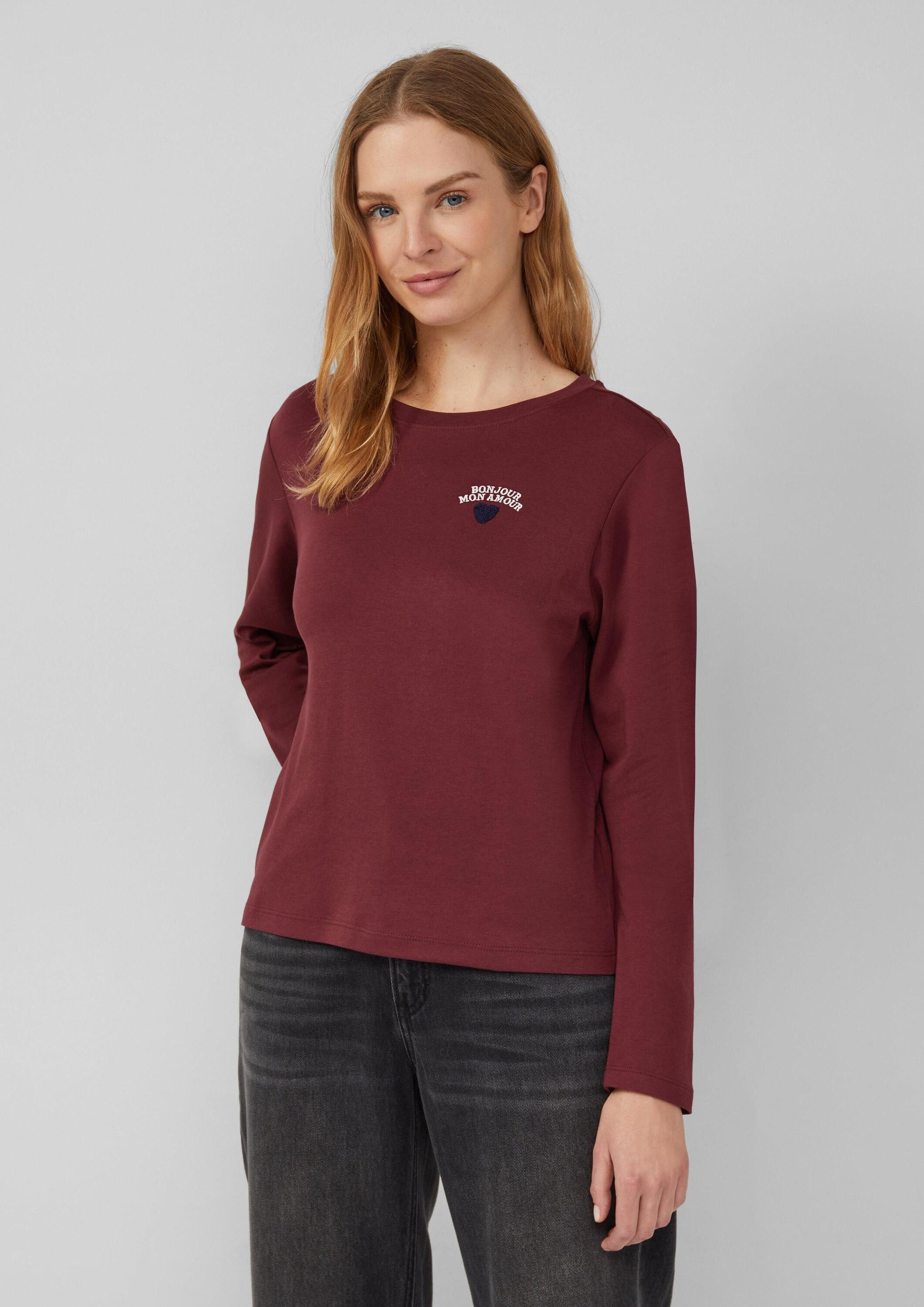 s.Oliver Langarmshirt T-Shirt Verkürztes Longsleeve mit Stickerei-Detail günstig online kaufen