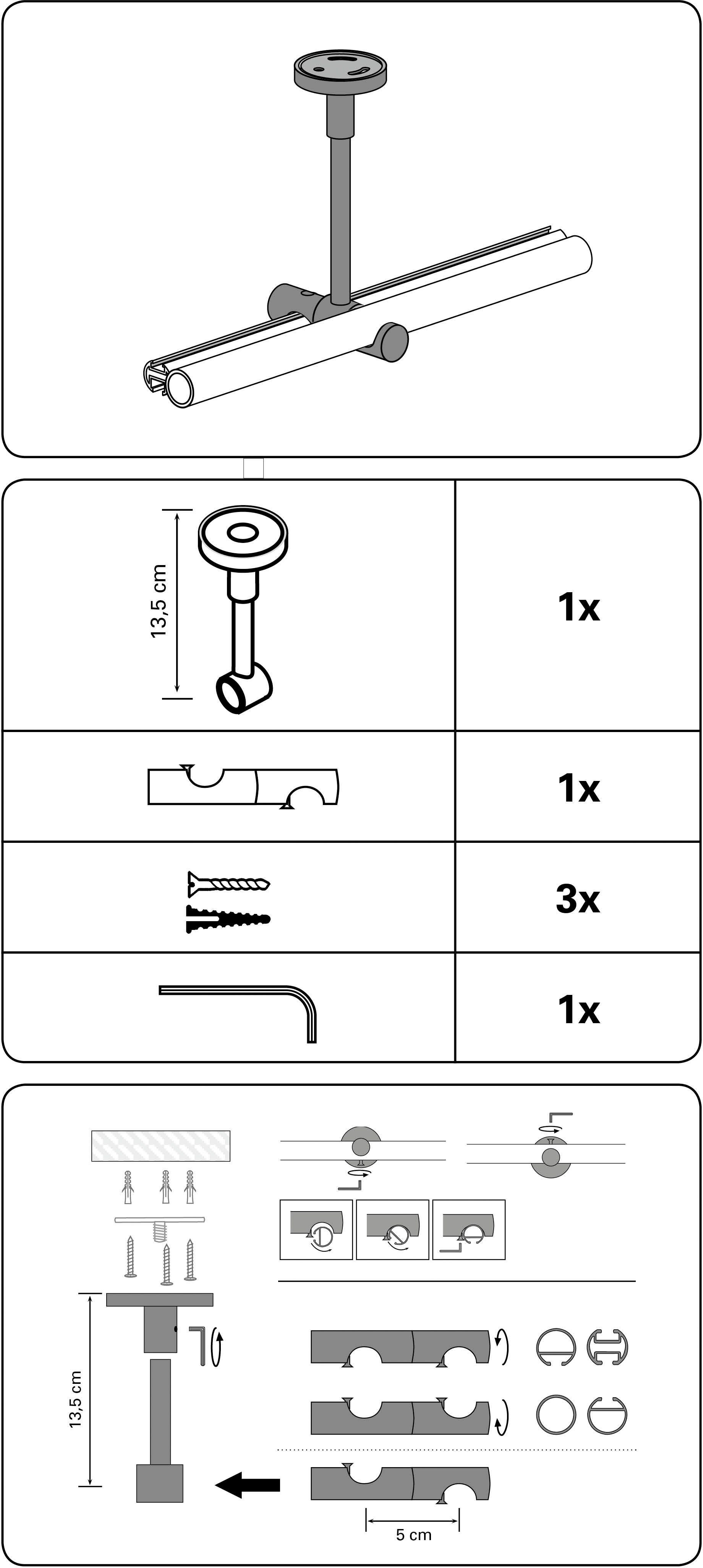 Deckenträger mm Einzelprogramm Ø Memphis, Sichtschutz schwarz/matt (1-tlg), Memphis 16 Serie GARDINIA, für