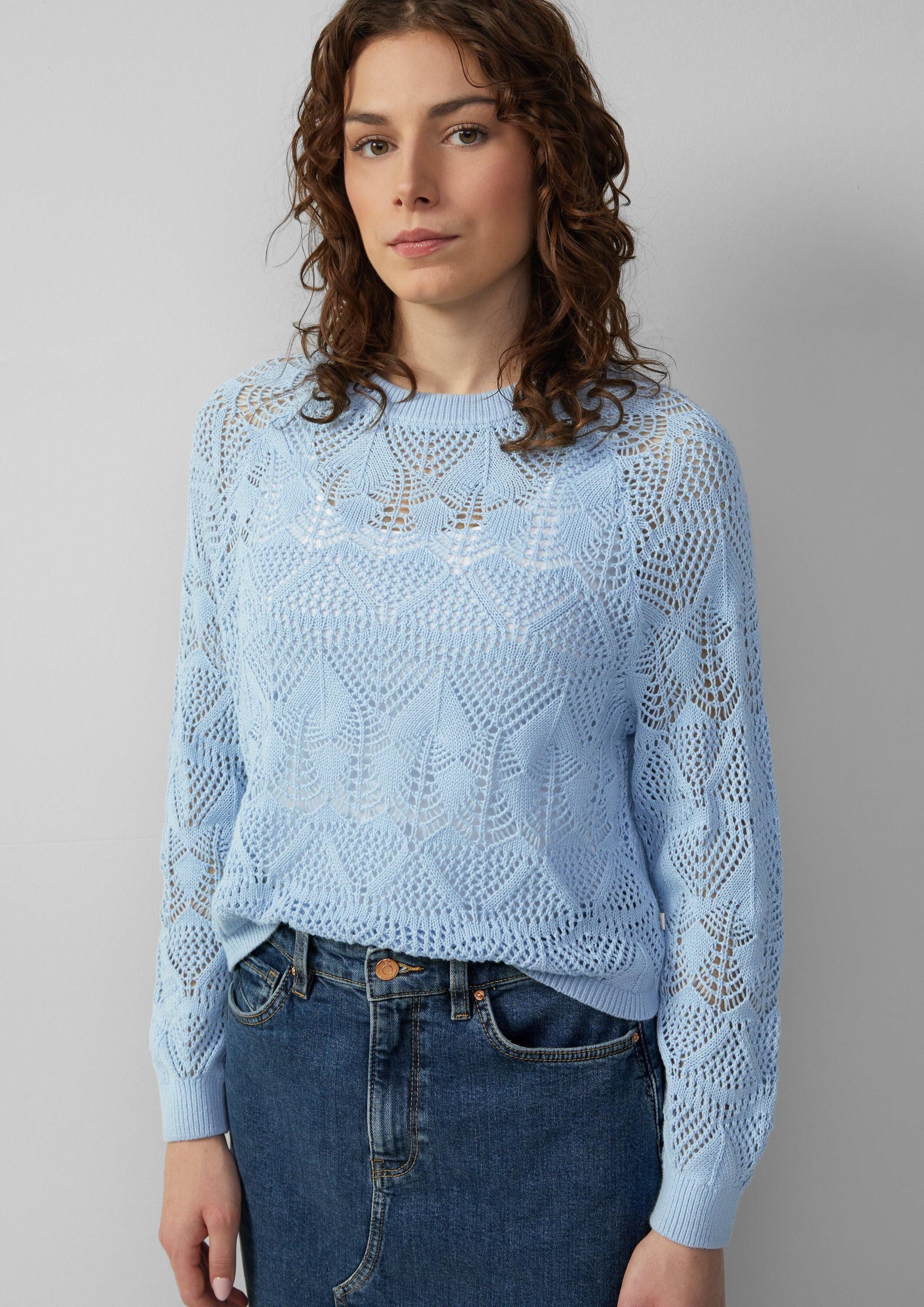 QS Longpullover Strickpullover Baumwollpullover mit Ajourmuster