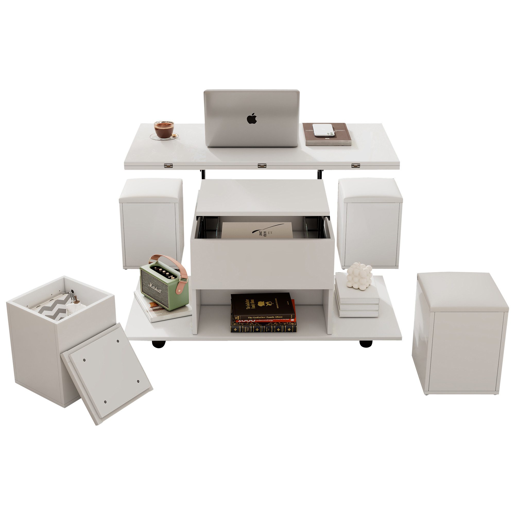 Merax Couchtisch Anhebbarer Wohnzimmertisch mit faltbarer Tischplatte (5-St günstig online kaufen