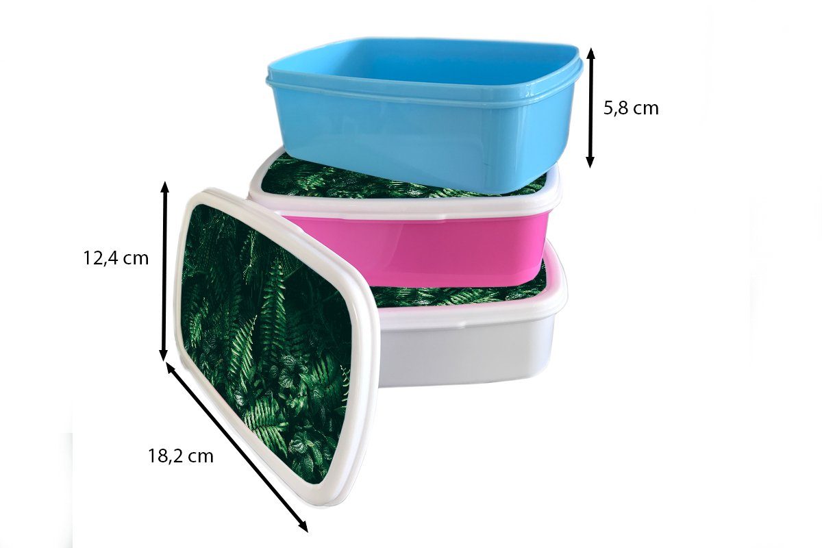 und Natur Kunststoff, - Brotdose, MuchoWow Kinder für Mädchen - und Blätter weiß - Pflanzen, - für Erwachsene, Tropisch Lunchbox (2-tlg), Dschungel Jungs Brotbox