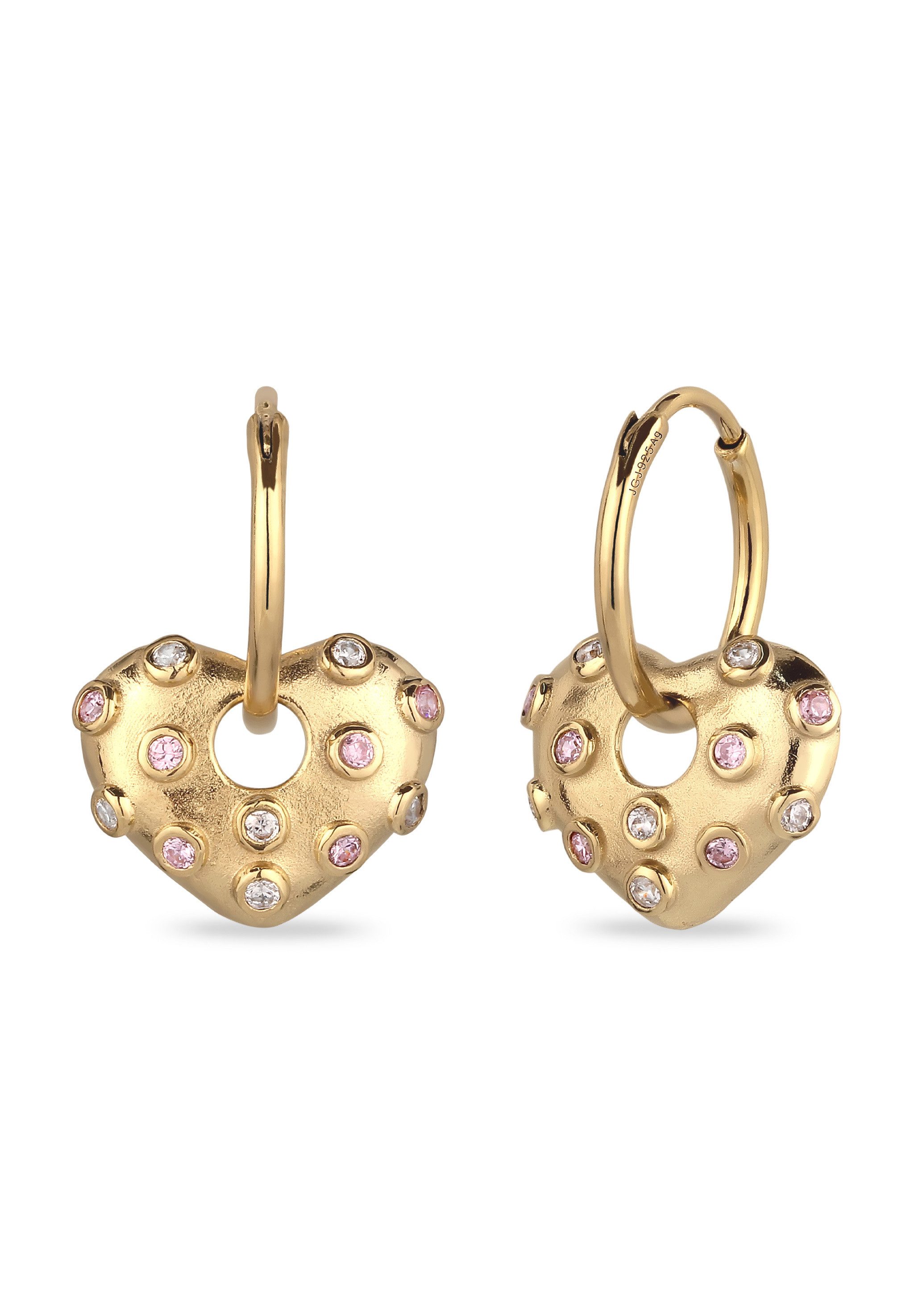 Paar Creolen Creole mit Herz Zirkonia Rosa 925 Sterling Silber vergoldet