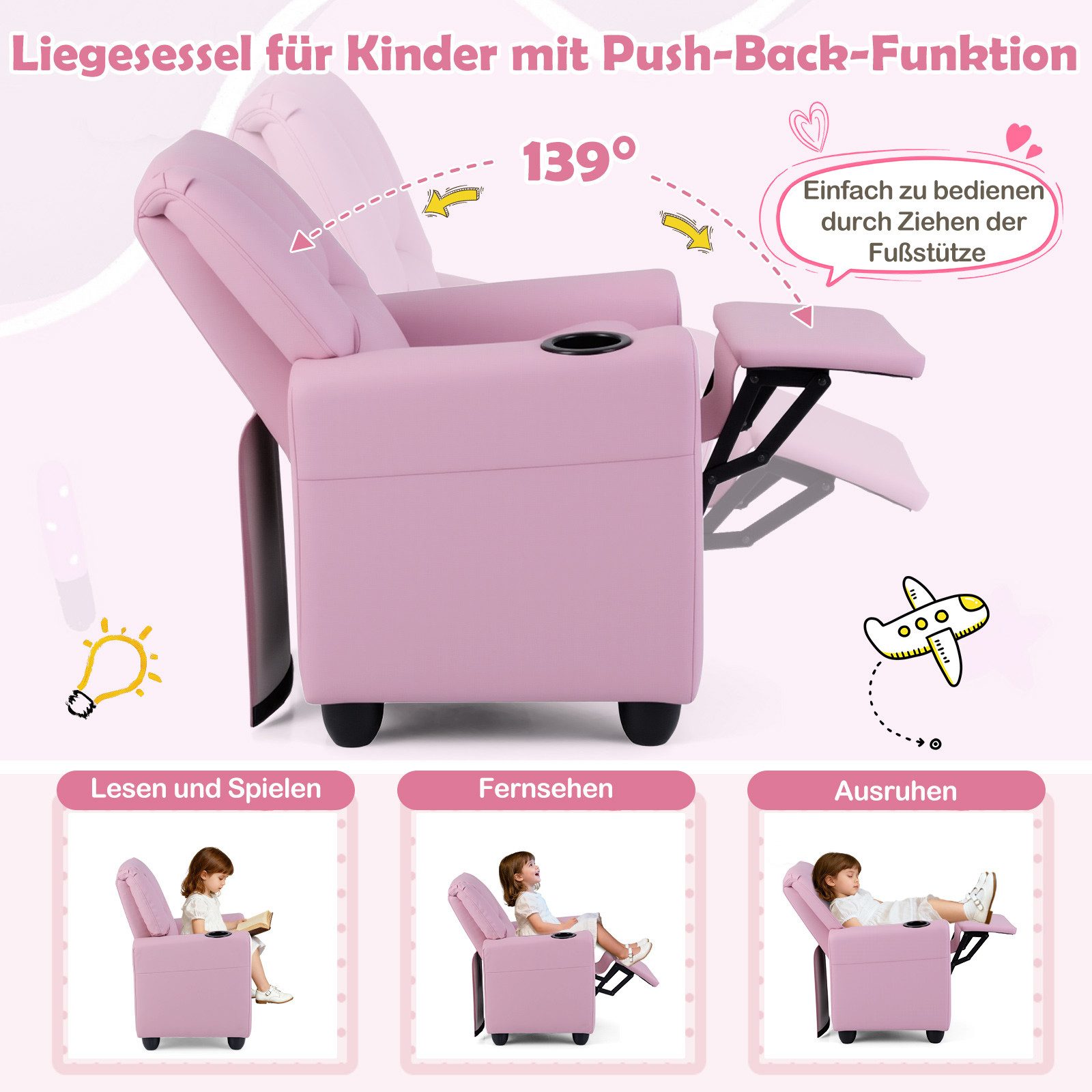 COSTWAY Kindersofa, Kindersessel mit verstellbarer Rückenlehne & Fußstütze