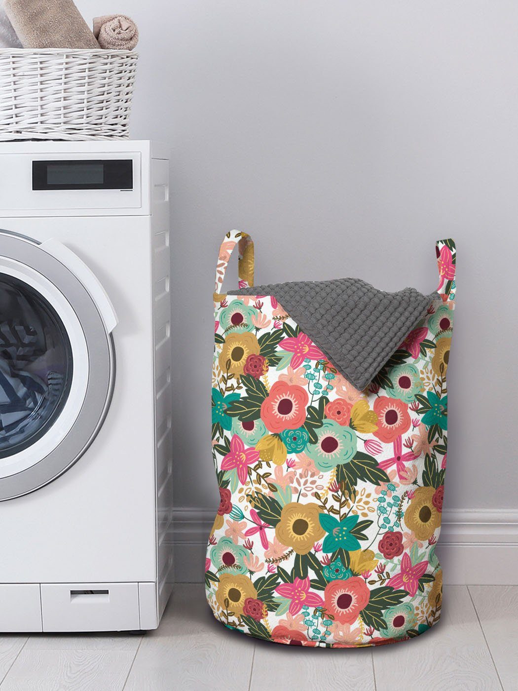 Schönheit Wäschekorb Abakuhaus Kordelzugverschluss Griffen mit Blumensträusse Botanisch für Waschsalons, Wäschesäckchen
