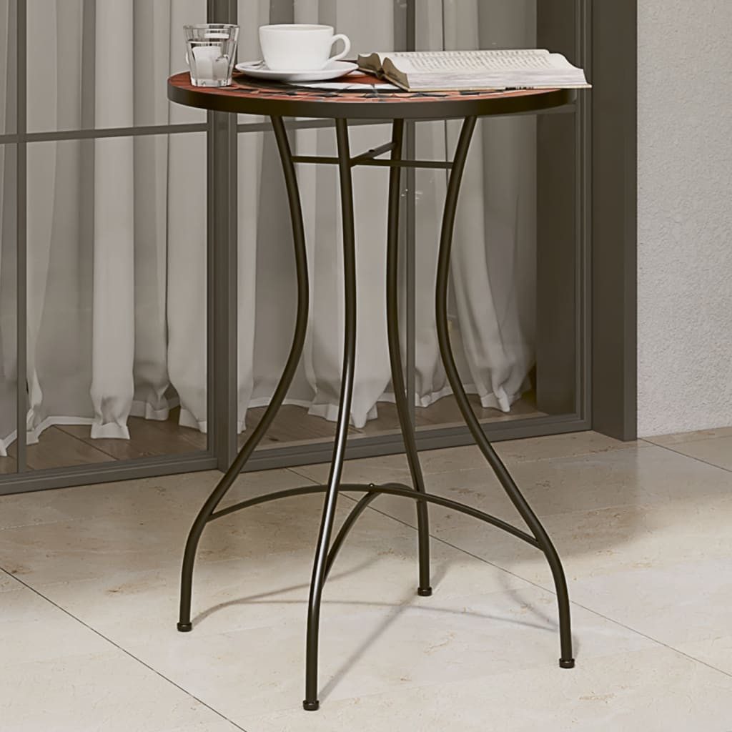 furnicato Gartentisch Bistrotisch Mosaik 50 x 70 cm Terrakotta und Weiß (1-St), Pflegeleichter Outdoor-Tisch mit pulverbeschichtetem Eisengestell