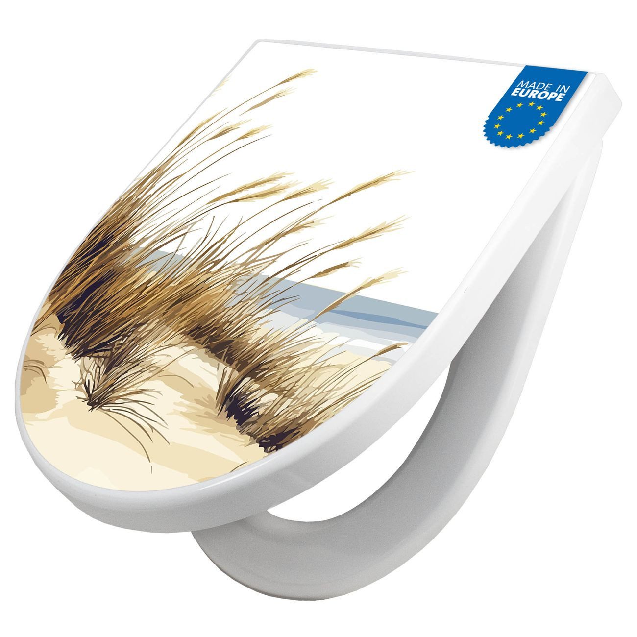 banjado WC-Sitz Premium D-Form mit Absenkautomatik Motiv Dünenlandschaft am Meer (umweltfreundliches Material, Softclose Absenkautomatik), 45 x 36,4 x 4
