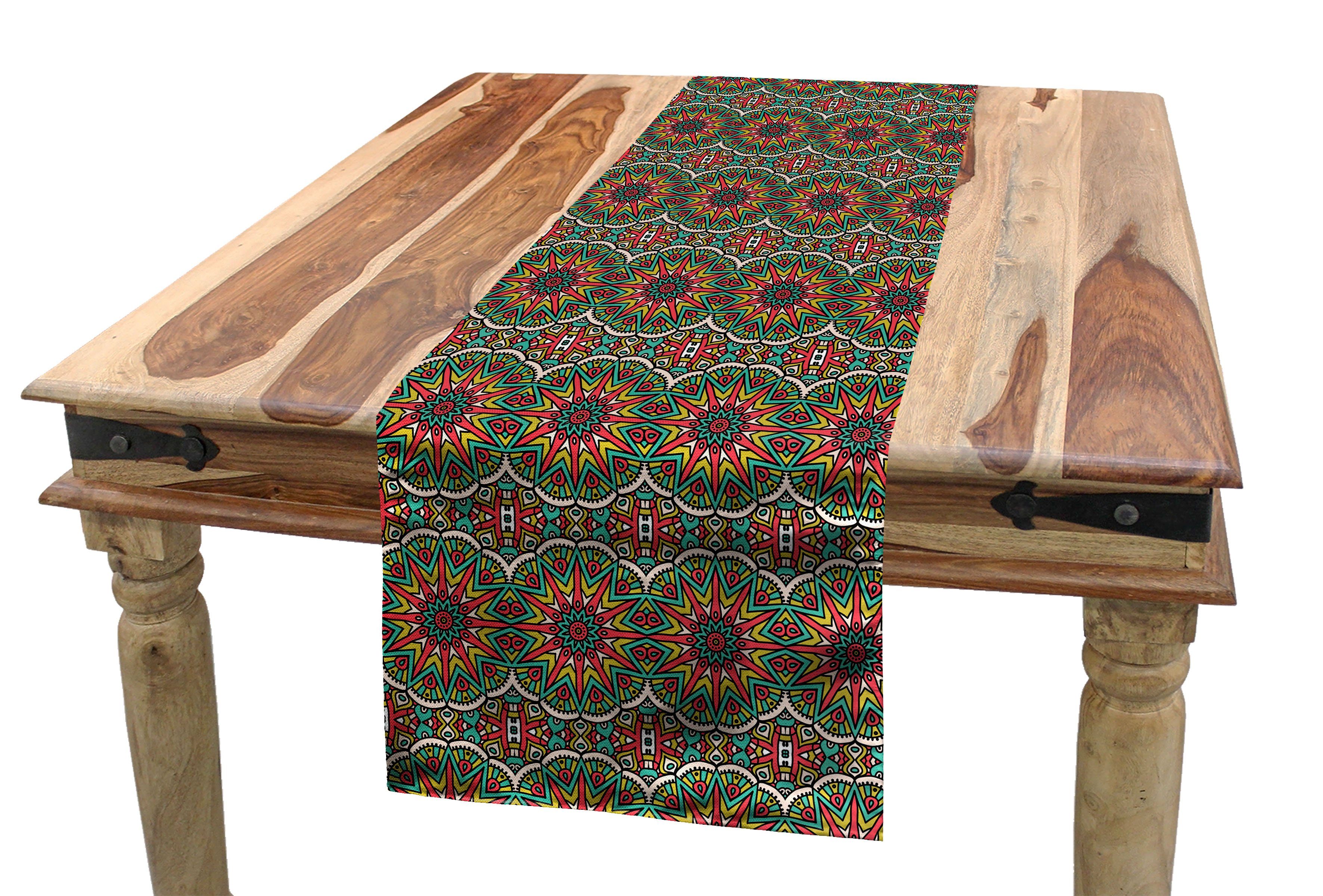 Abakuhaus Tischläufer Esszimmer Küche Rechteckiger Dekorativer Tischläufer, Mandala Mystical Chinese Entwurf