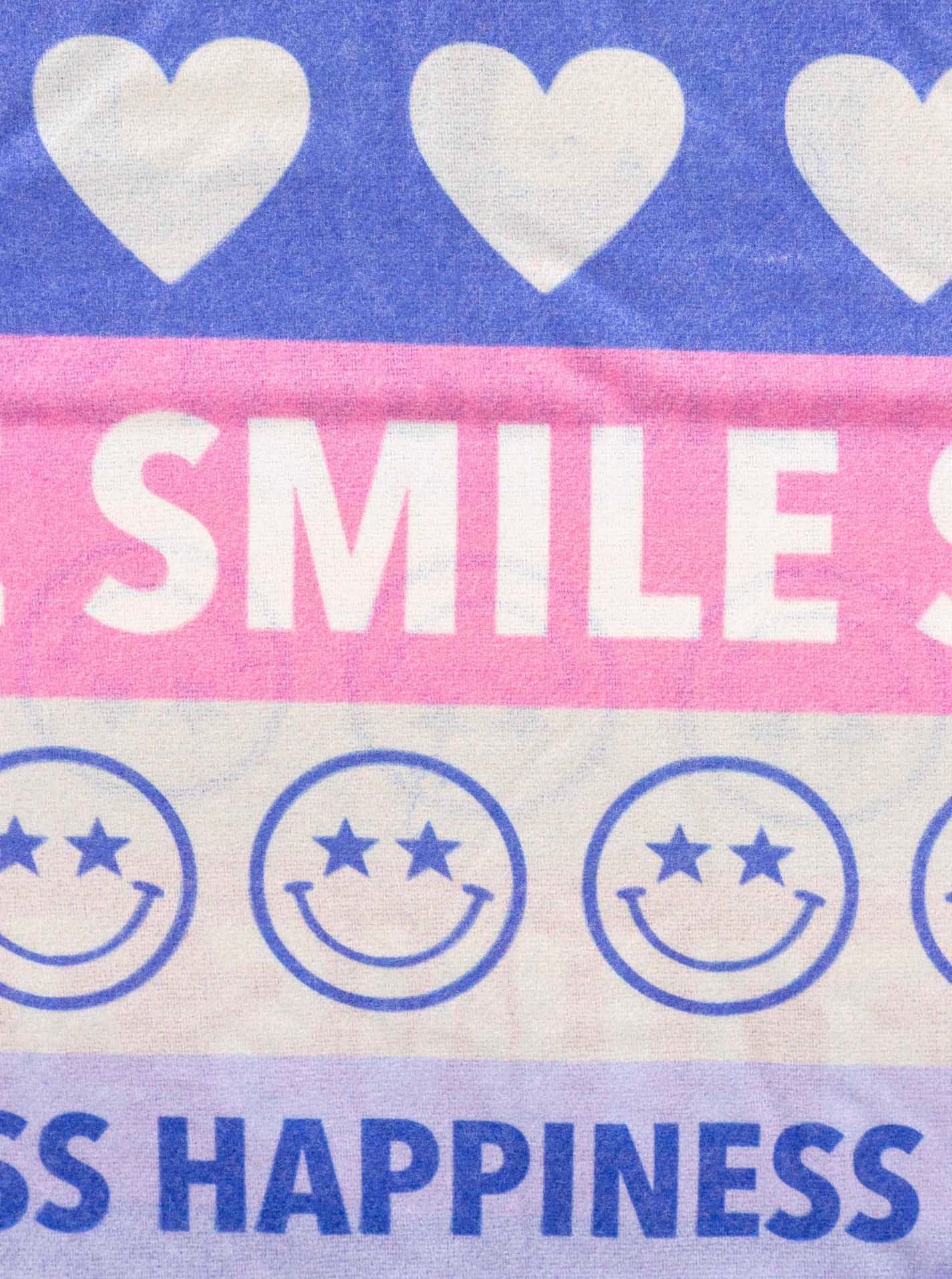 Zwillingsherz Schal "Smile and Hearts", mit Fransen, fröhlichem Schriftzug, Herzen